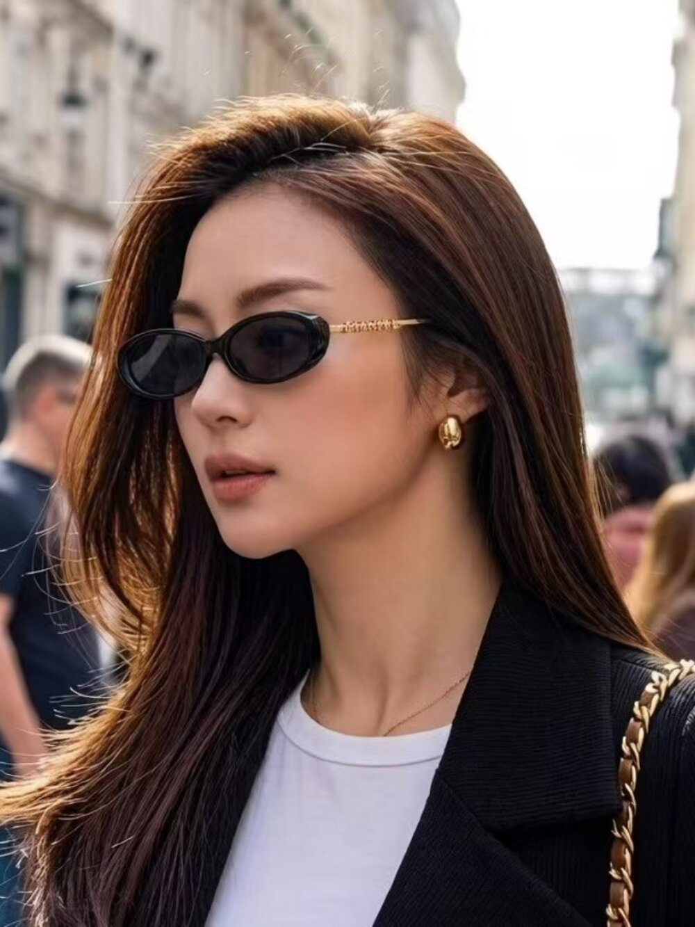 NEW CHANEL CH5565 Sunglasses Black/Gold Metal Oval Gray Lens Women's Glasses - Picture 4 of 8